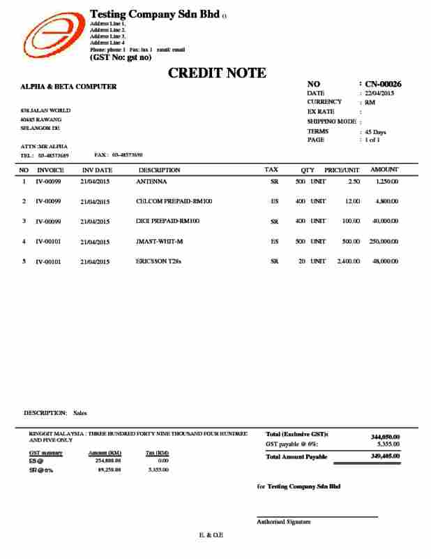 04 Sales Credit Note (With GST Summary)